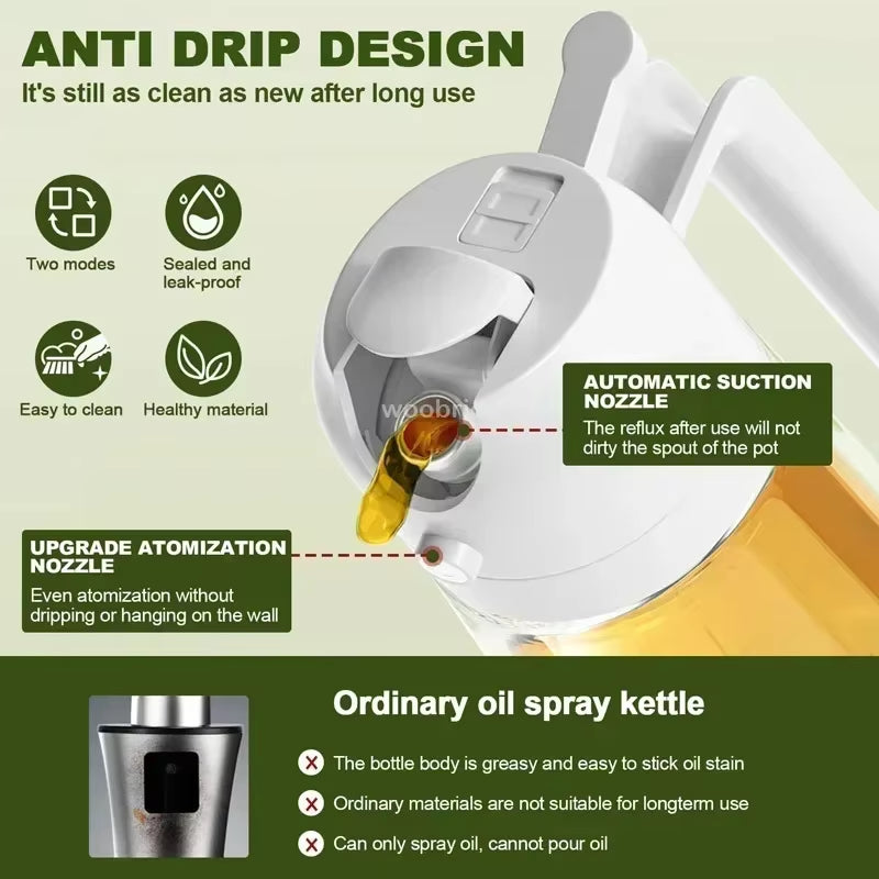 2 in 1 Olive Oil Dispenser Bottle for Kitchen Oil Sprayer Cooking 17Oz/500Ml Plastics Bottle Food-Grade Oil Mister for Air Fryer