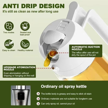 2 in 1 Olive Oil Dispenser Bottle for Kitchen Oil Sprayer Cooking 17Oz/500Ml Plastics Bottle Food-Grade Oil Mister for Air Fryer