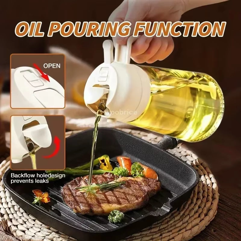 2 in 1 Olive Oil Dispenser Bottle for Kitchen Oil Sprayer Cooking 17Oz/500Ml Plastics Bottle Food-Grade Oil Mister for Air Fryer