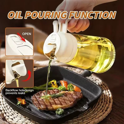 2 in 1 Olive Oil Dispenser Bottle for Kitchen Oil Sprayer Cooking 17Oz/500Ml Plastics Bottle Food-Grade Oil Mister for Air Fryer