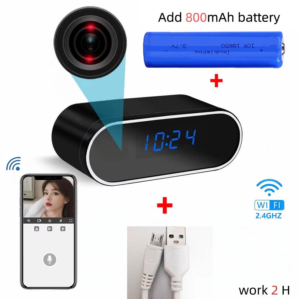 4K 1080P HD Mini Camera Clock Camera Wireless Wifi Camera Micro Cam IR Night View Alarm Camcorder Indoor Video Camera