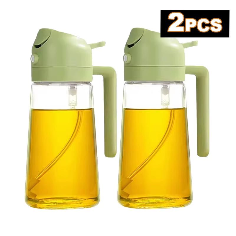 2 in 1 Olive Oil Dispenser Bottle for Kitchen Oil Sprayer Cooking 17Oz/500Ml Plastics Bottle Food-Grade Oil Mister for Air Fryer