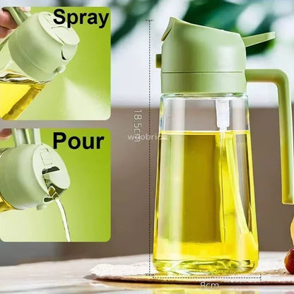 2 in 1 Olive Oil Dispenser Bottle for Kitchen Oil Sprayer Cooking 17Oz/500Ml Plastics Bottle Food-Grade Oil Mister for Air Fryer