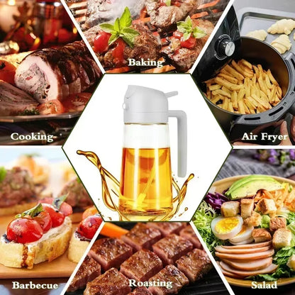 2 in 1 Olive Oil Dispenser Bottle for Kitchen Oil Sprayer Cooking 17Oz/500Ml Plastics Bottle Food-Grade Oil Mister for Air Fryer