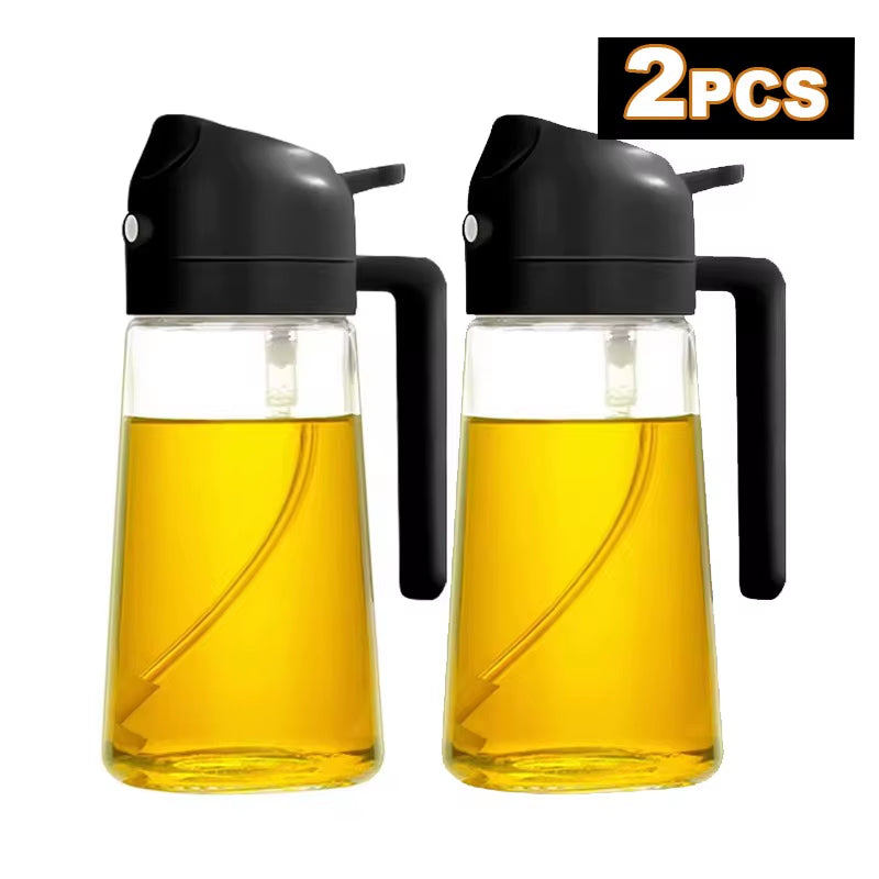 2 in 1 Olive Oil Dispenser Bottle for Kitchen Oil Sprayer Cooking 17Oz/500Ml Plastics Bottle Food-Grade Oil Mister for Air Fryer