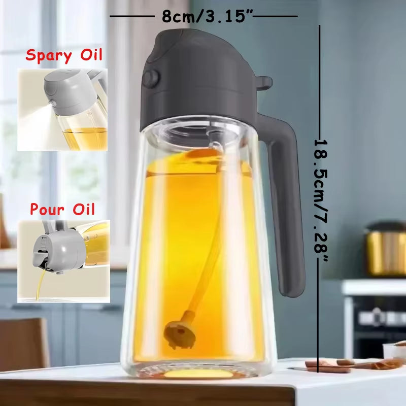 2 in 1 Olive Oil Dispenser Bottle for Kitchen Oil Sprayer Cooking 17Oz/500Ml Plastics Bottle Food-Grade Oil Mister for Air Fryer