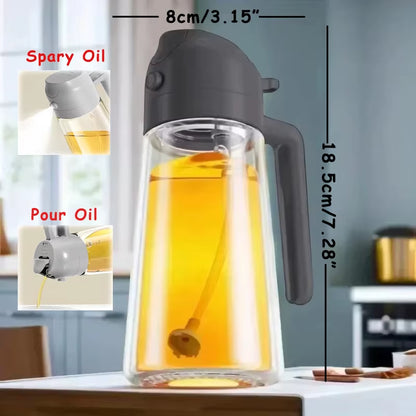 2 in 1 Olive Oil Dispenser Bottle for Kitchen Oil Sprayer Cooking 17Oz/500Ml Plastics Bottle Food-Grade Oil Mister for Air Fryer
