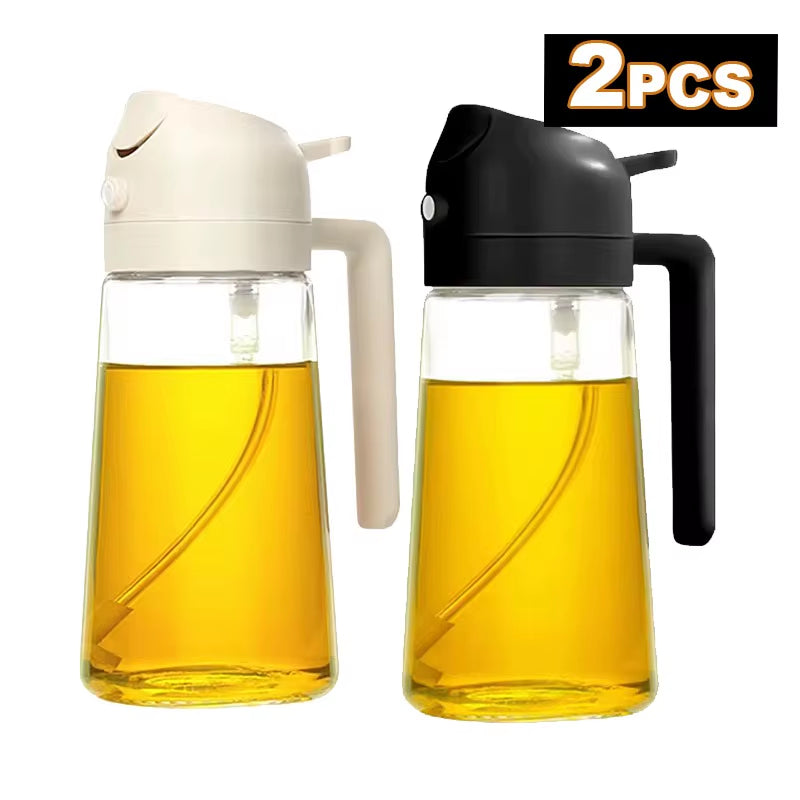 2 in 1 Olive Oil Dispenser Bottle for Kitchen Oil Sprayer Cooking 17Oz/500Ml Plastics Bottle Food-Grade Oil Mister for Air Fryer