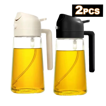 2 in 1 Olive Oil Dispenser Bottle for Kitchen Oil Sprayer Cooking 17Oz/500Ml Plastics Bottle Food-Grade Oil Mister for Air Fryer