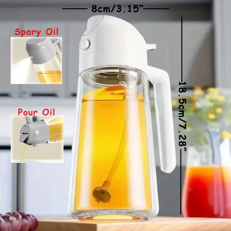 2 in 1 Olive Oil Dispenser Bottle for Kitchen Oil Sprayer Cooking 17Oz/500Ml Plastics Bottle Food-Grade Oil Mister for Air Fryer