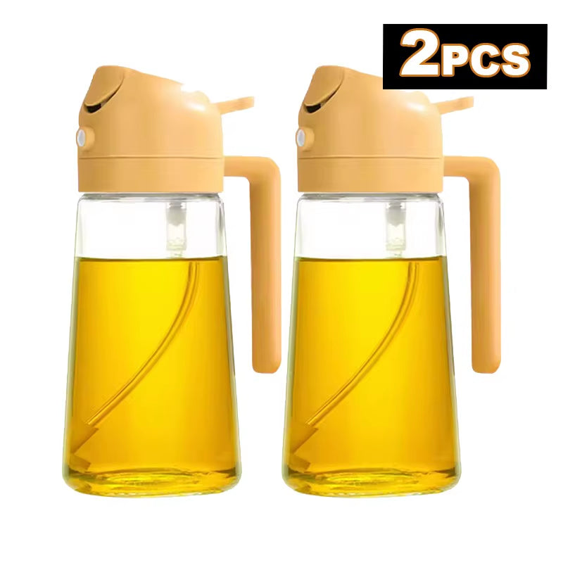 2 in 1 Olive Oil Dispenser Bottle for Kitchen Oil Sprayer Cooking 17Oz/500Ml Plastics Bottle Food-Grade Oil Mister for Air Fryer
