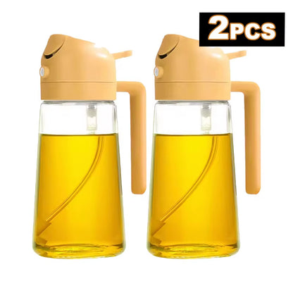 2 in 1 Olive Oil Dispenser Bottle for Kitchen Oil Sprayer Cooking 17Oz/500Ml Plastics Bottle Food-Grade Oil Mister for Air Fryer