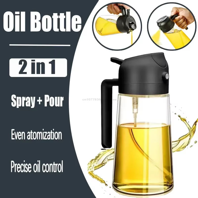 2 in 1 Olive Oil Dispenser Bottle for Kitchen Oil Sprayer Cooking 17Oz/500Ml Plastics Bottle Food-Grade Oil Mister for Air Fryer