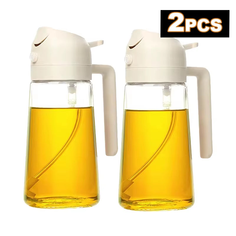 2 in 1 Olive Oil Dispenser Bottle for Kitchen Oil Sprayer Cooking 17Oz/500Ml Plastics Bottle Food-Grade Oil Mister for Air Fryer