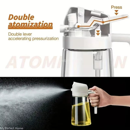 2 in 1 Olive Oil Dispenser Bottle for Kitchen Oil Sprayer Cooking 17Oz/500Ml Plastics Bottle Food-Grade Oil Mister for Air Fryer